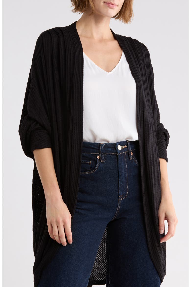 Oversized Waffle Cardigan, Main, color, BLACK