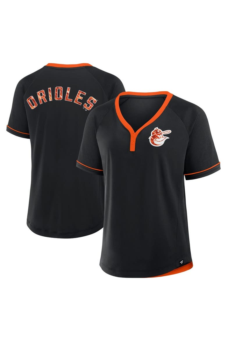 Women's Fanatics Black Baltimore Orioles Cooperstown Collection League Diva Raglan V-Neck T-Shirt, Alternate, color, Black