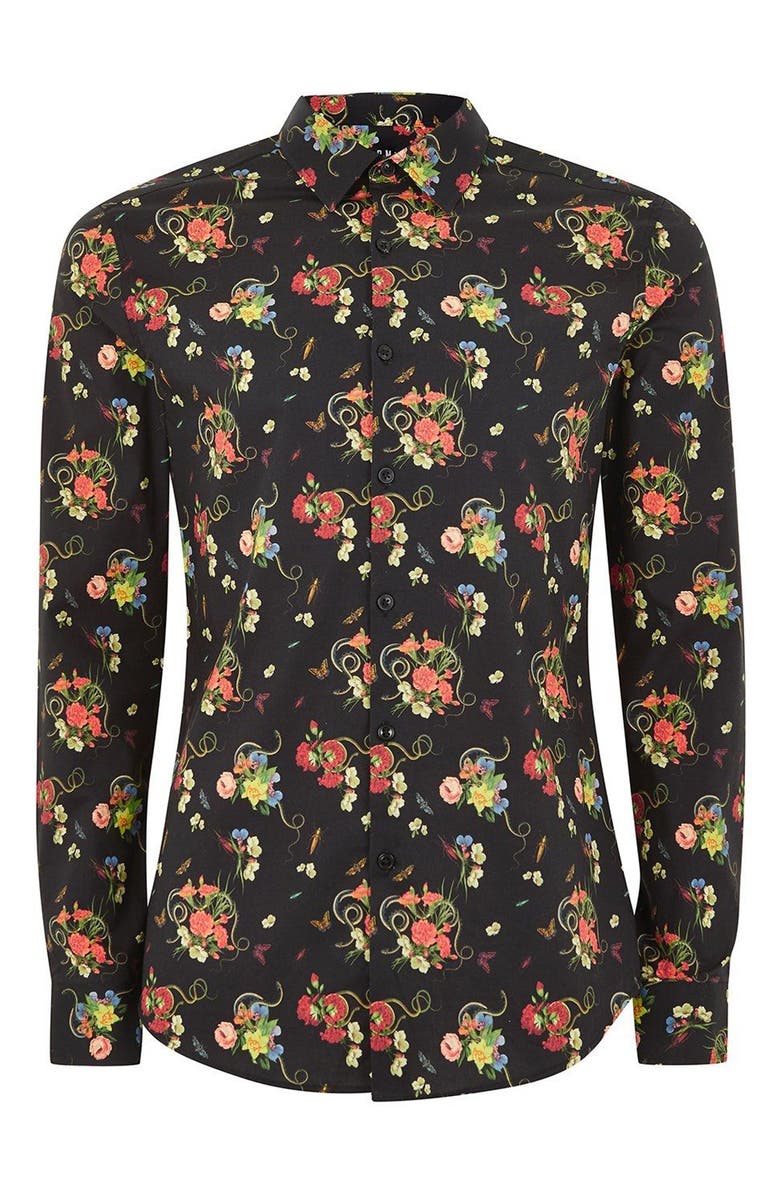 Topman Snake Floral Print Shirt, Alternate, color, 