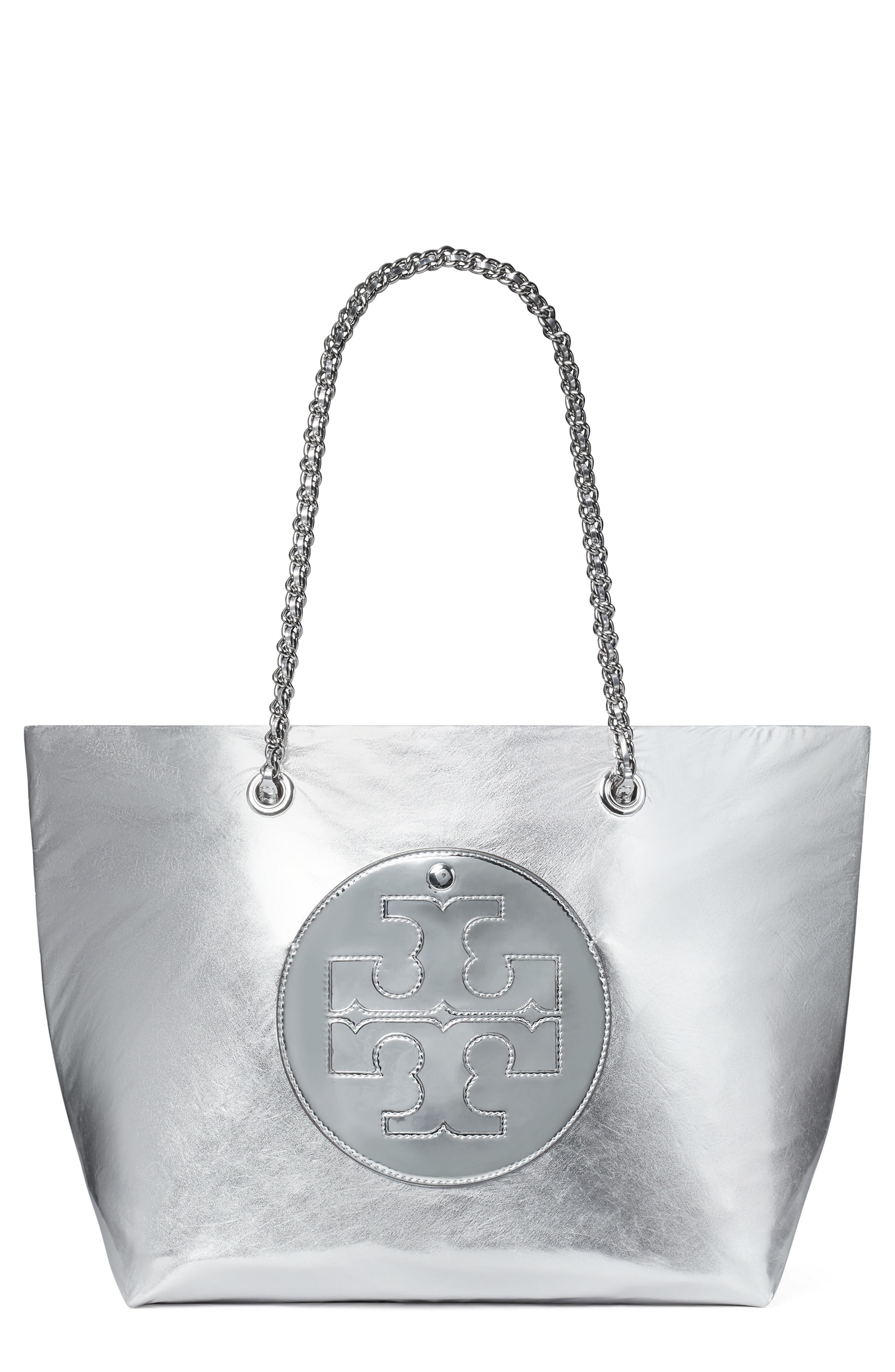 Tory Burch Ella Metallic Faux Leather Tote, Main, color, 