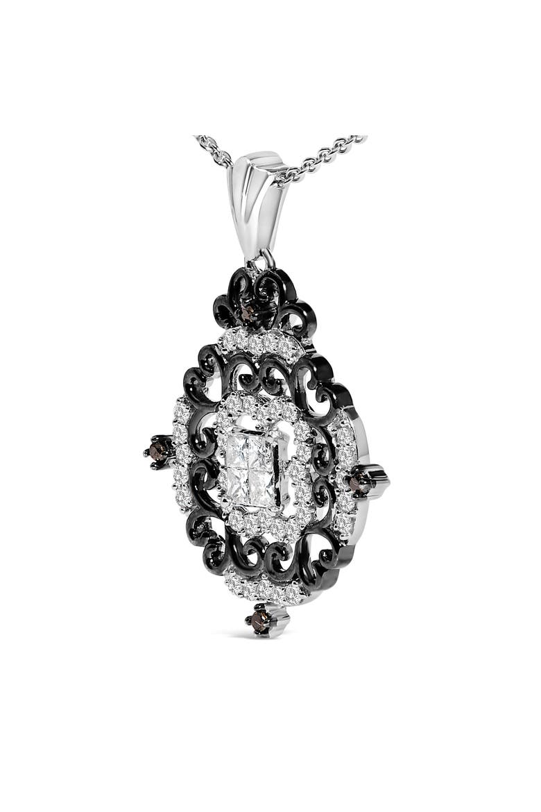Black Rhodium Plated Sterling Silver 3/4 Cttw Diamond Ornate Medallion Pendant Necklace, Alternate, color, Silver