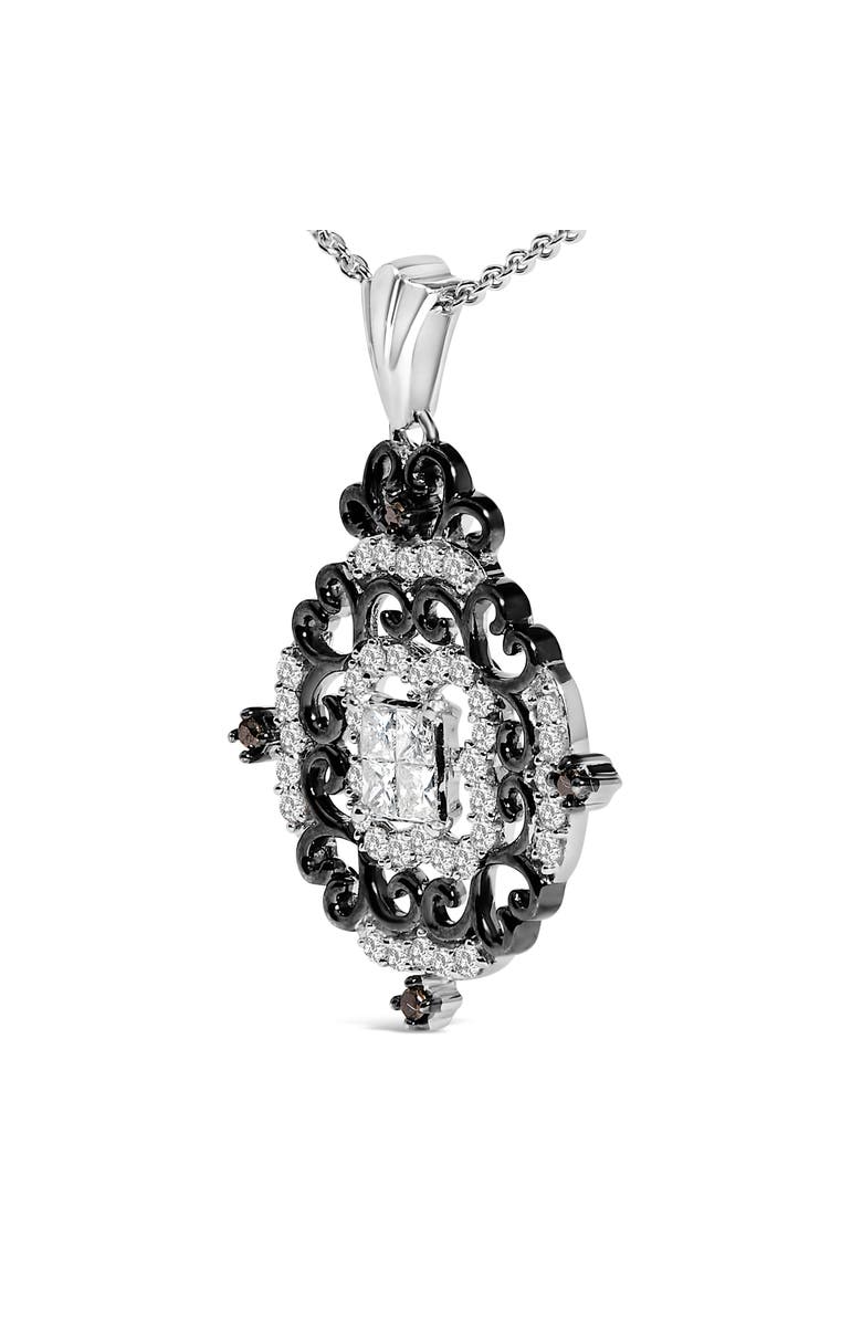 Haus of Brilliance Black Rhodium Plated Sterling Silver 3/4 Cttw Diamond Ornate Medallion Pendant Necklace, Alternate, color, Silver