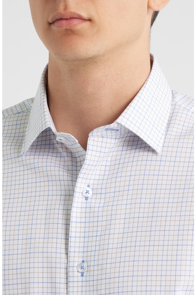 Trim Fit Tattersall Check Cotton Twill Dress Shirt, Alternate, color, WHITE