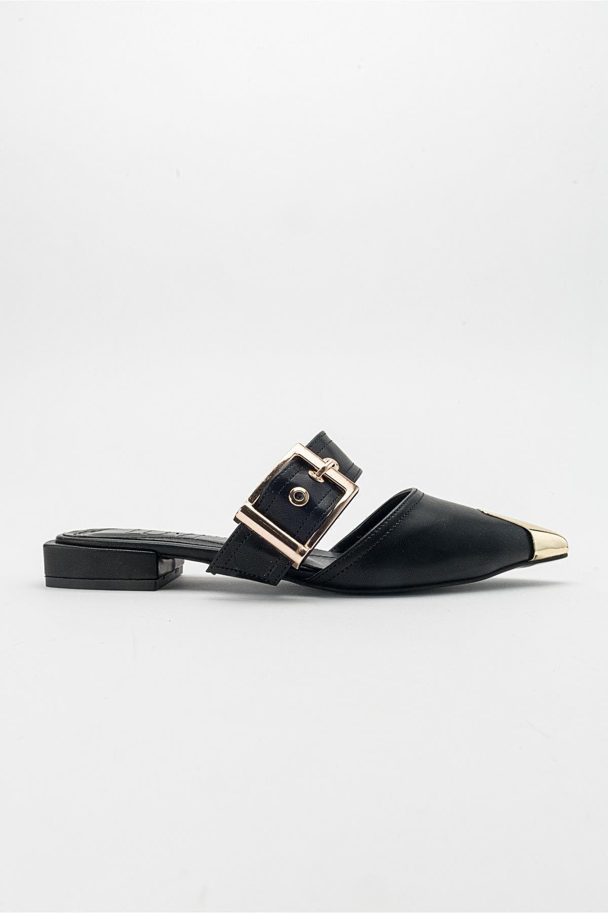 Prologue Shoes Jenni Buckled Slide, Alternate, color, Black Faux Leather