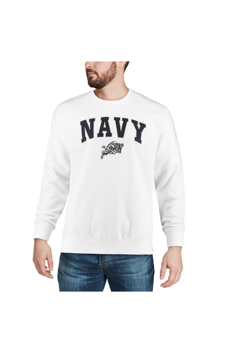 COLOSSEUM Men's Colosseum White Navy Midshipmen Arch & Logo Crew Neck Sweatshirt, Alternate, color, White