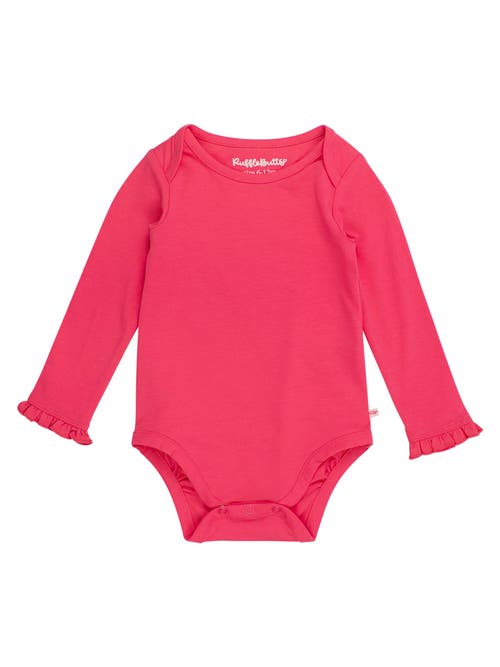 Rufflebutts Baby/toddler Girls Knit Long Sleeve Ruffle Layering Bodysuit In Red
