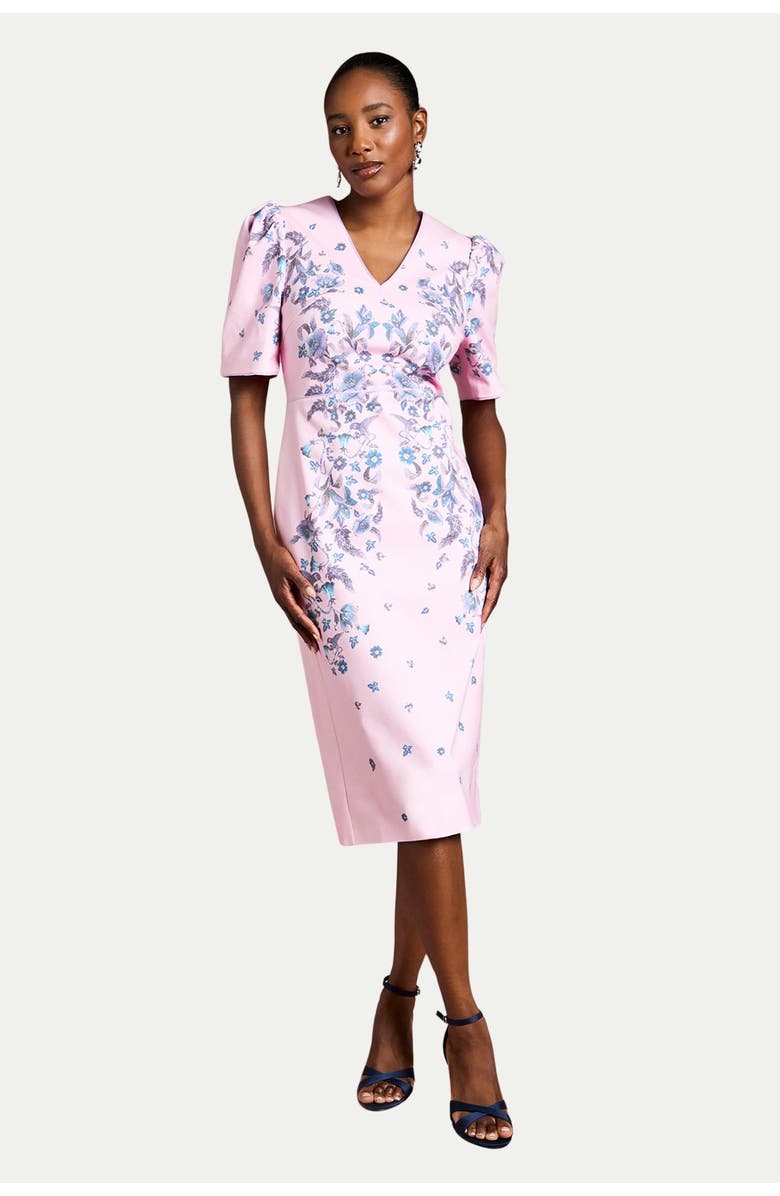 Coast Puff Sleeve Floral Cotton Pencil Dress, Main, color, Lilac