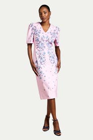 Coast Puff Sleeve Floral Cotton Pencil Dress