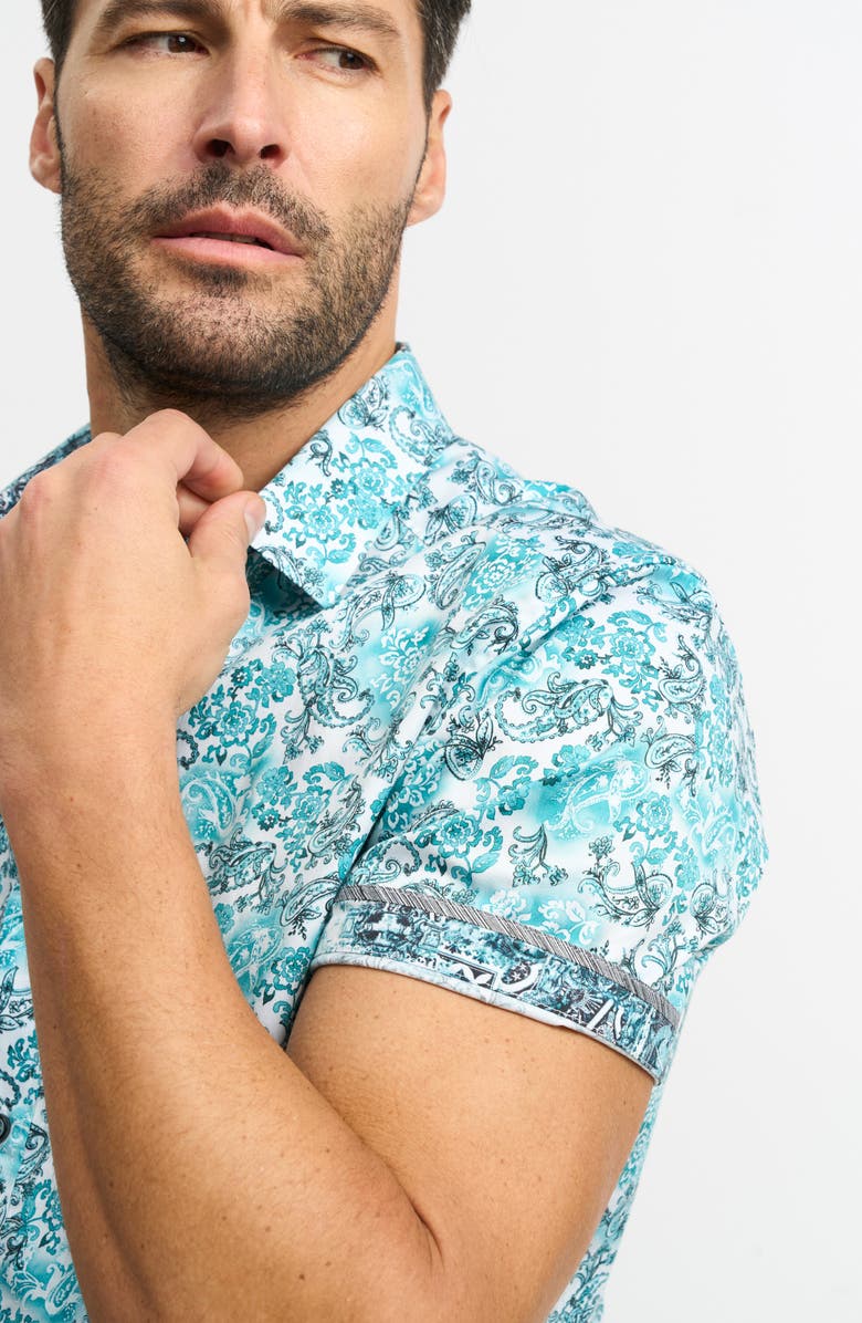 Robert Graham Downing Short Sleeve Button-Up Shirt, Alternate, color, Evergreen