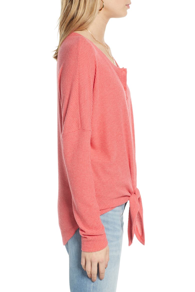 Tie Front Henley, Alternate, color, RED CHINOISE