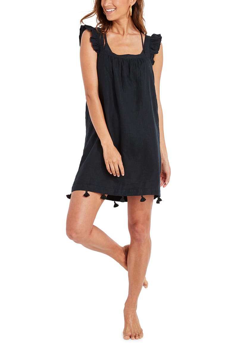 Ruffle Sleeve Cover-Up Dress, Main, color, JET BLACK