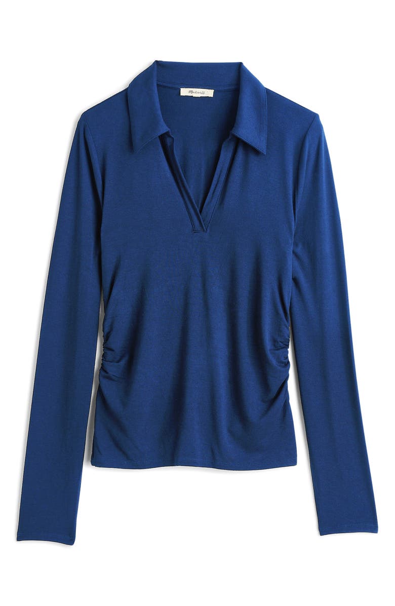 Madewell Side Cinch Long Sleeve Polo Top, Main, color, Bright Cobalt