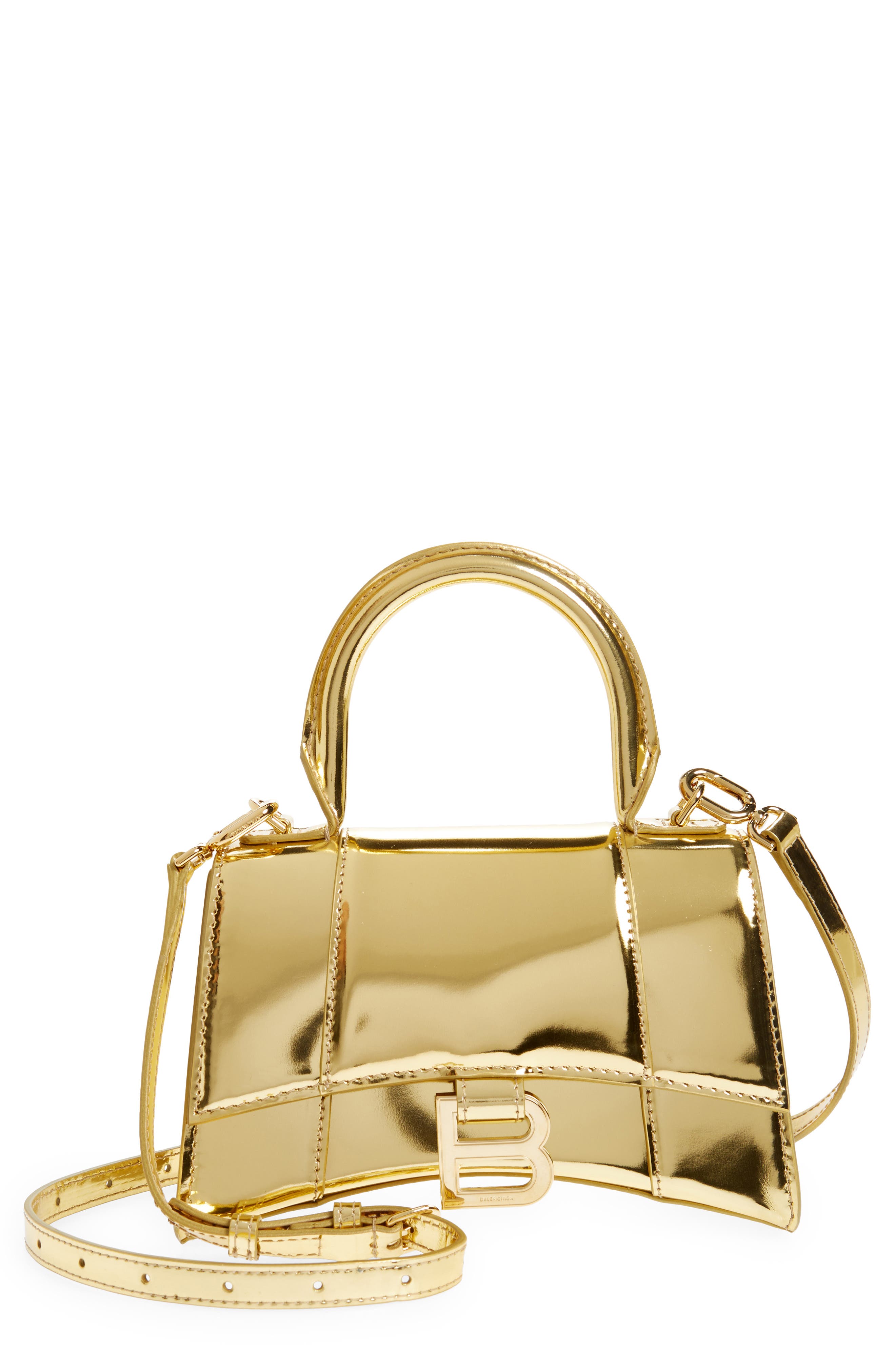 Balenciaga Extra Small Hourglass Top Handle Metallic Leather Bag, Main, color, 
