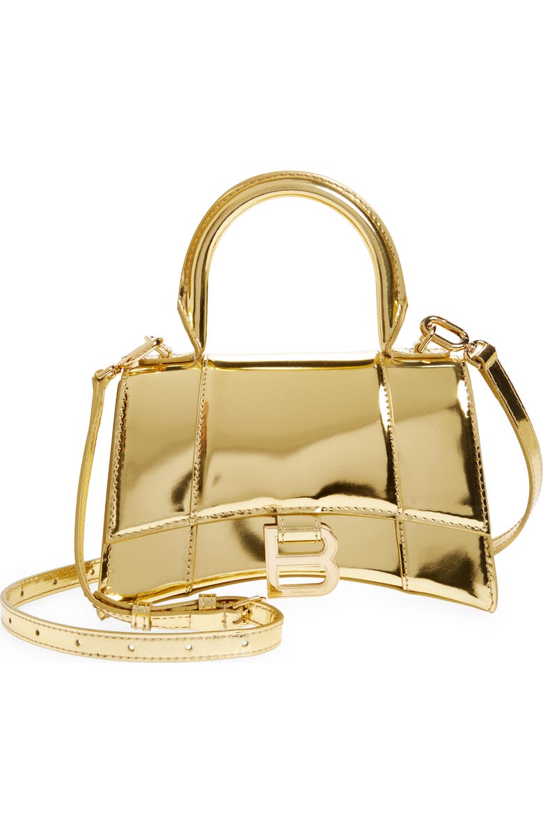 Balenciaga Extra Small Hourglass Top Handle Metallic Leather Bag, Main, color,