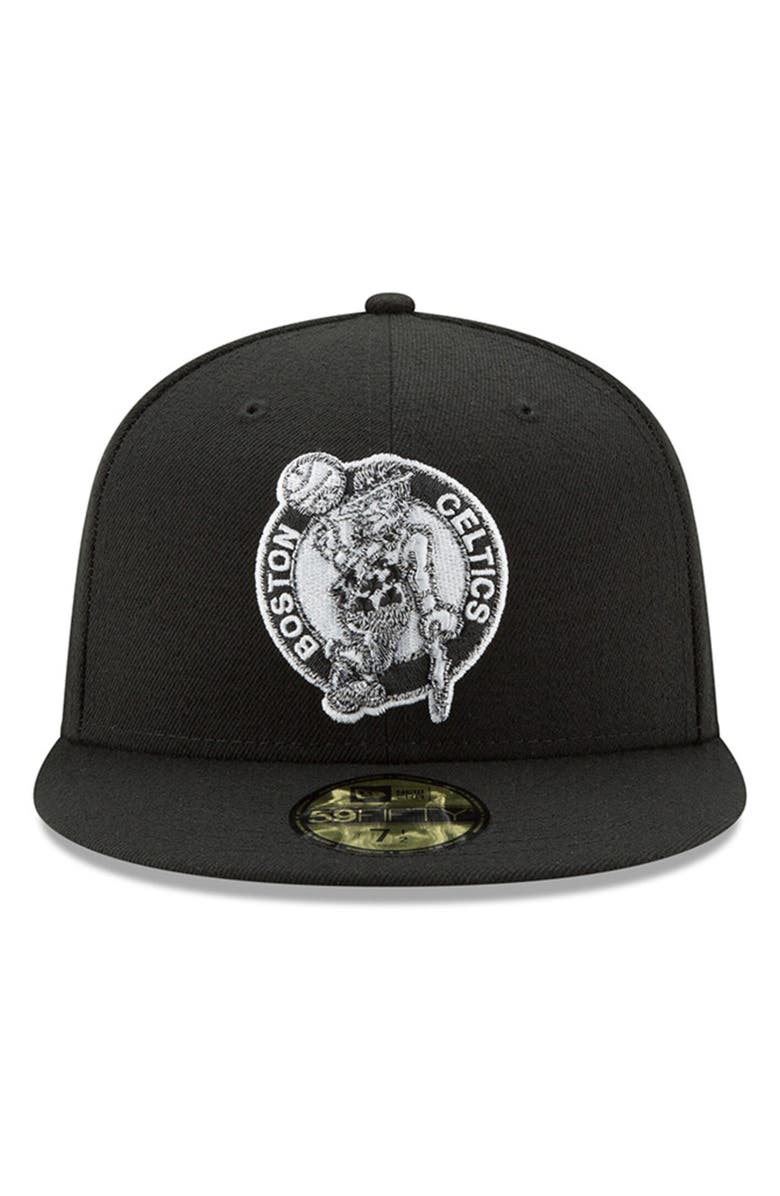 New Era Men's New Era Black Boston Celtics Black & White Logo 59FIFTY Fitted Hat, Alternate, color, 
