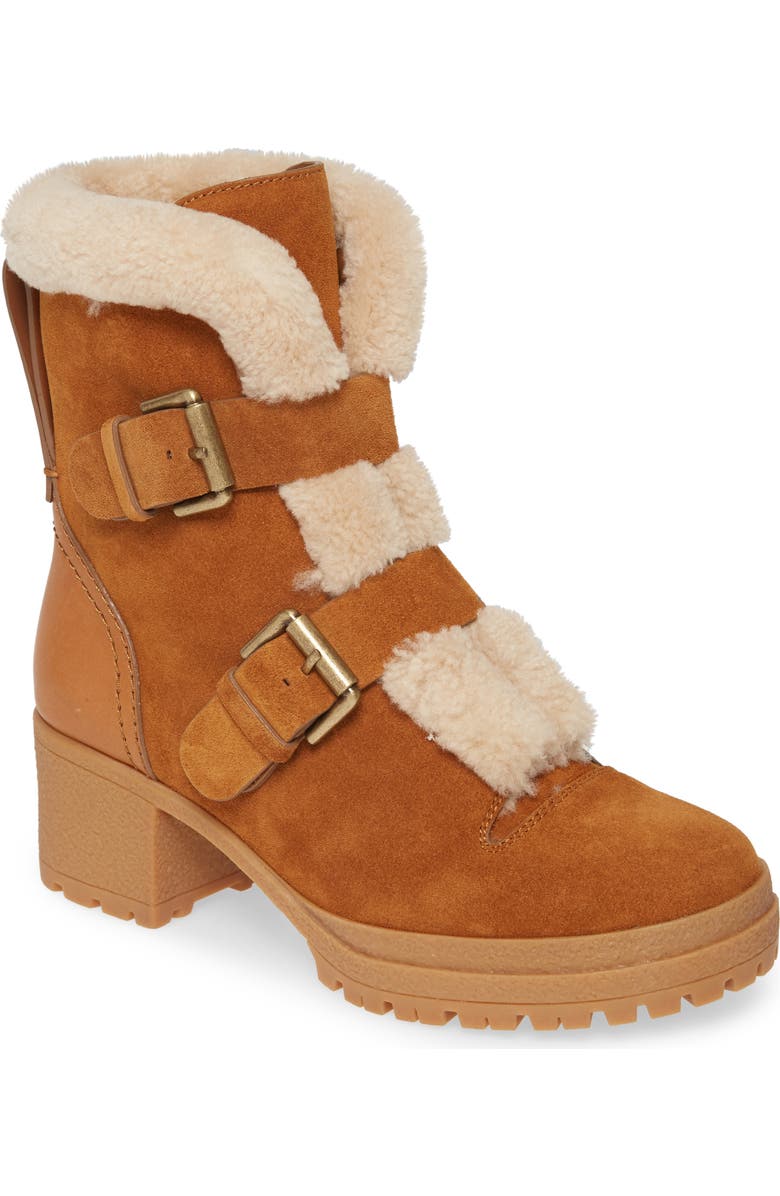 See by Chloé Brandie Genuine Shearling Buckle Bootie, Main, color,