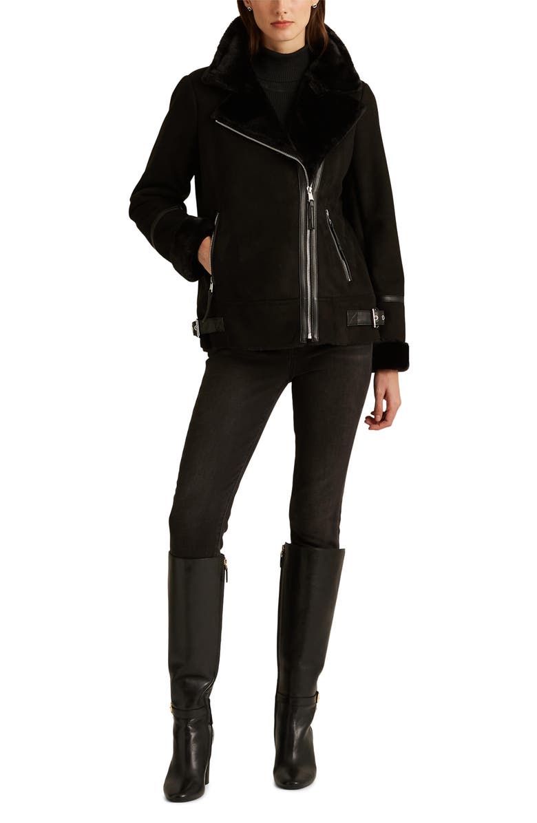 Lauren Ralph Lauren Faux Shearling Moto Jacket, Alternate, color,