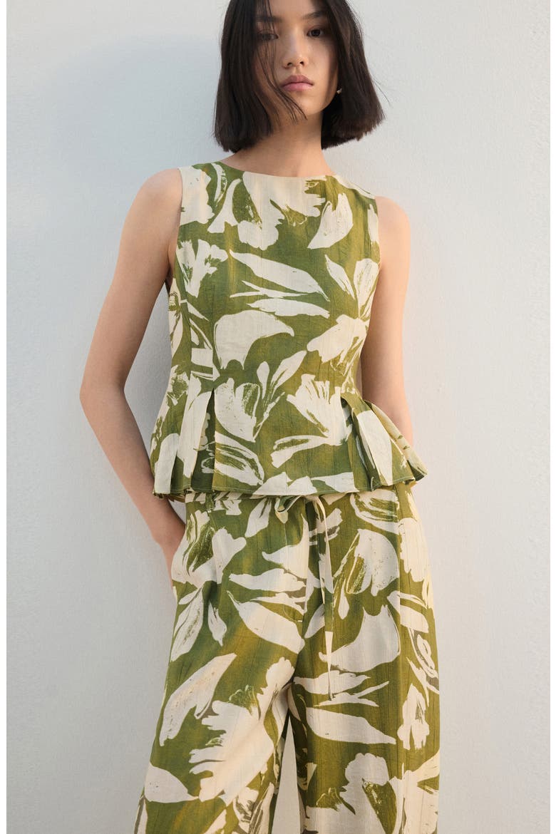 Floral Belted Straight Leg Pants, Alternate, color, GREEN