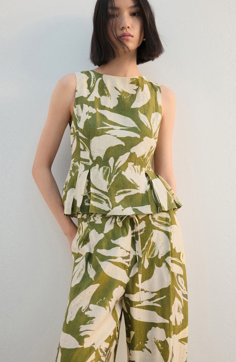 MANGO Floral Belted Straight Leg Pants, Alternate, color, Green