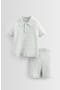 Stripe Pointelle Polo Sweater & Shorts Set