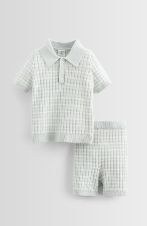 Stripe Pointelle Polo Sweater & Shorts Set (Baby)