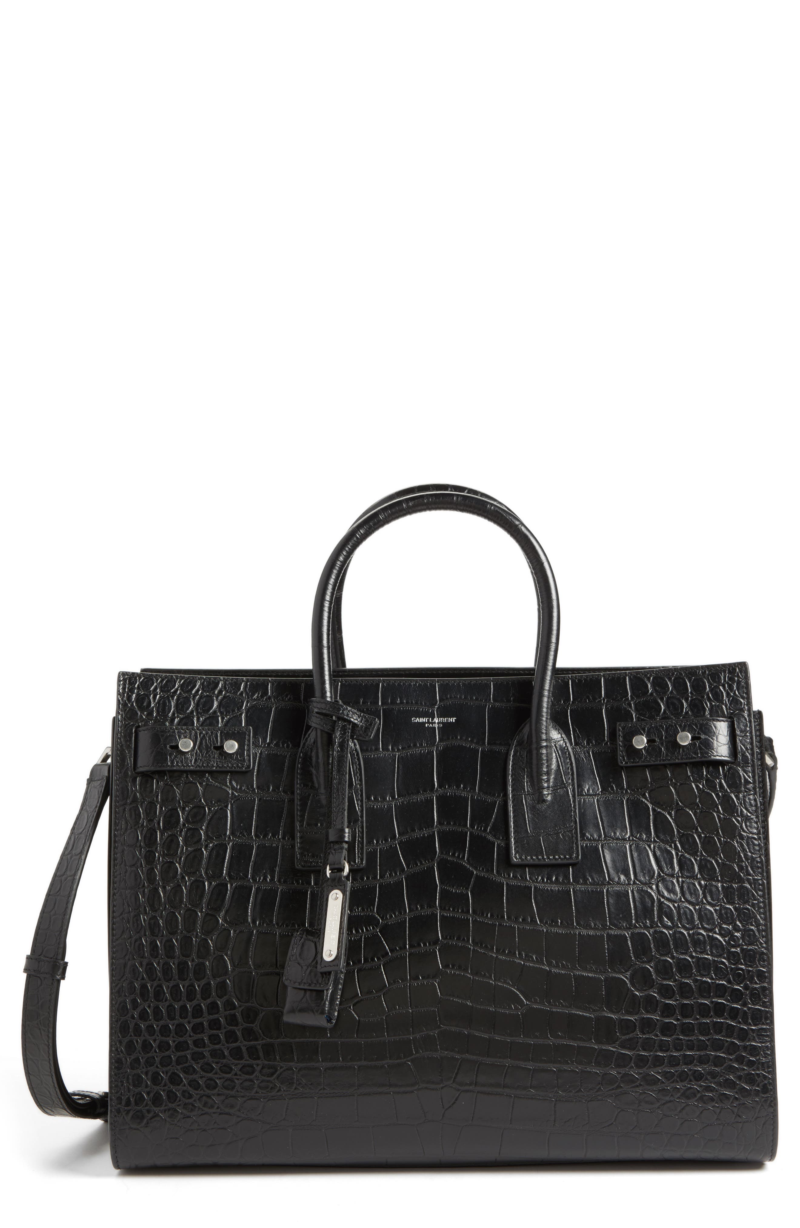 Saint Laurent Small Sac de Jour Croc Embossed Leather Tote, Main, color, 