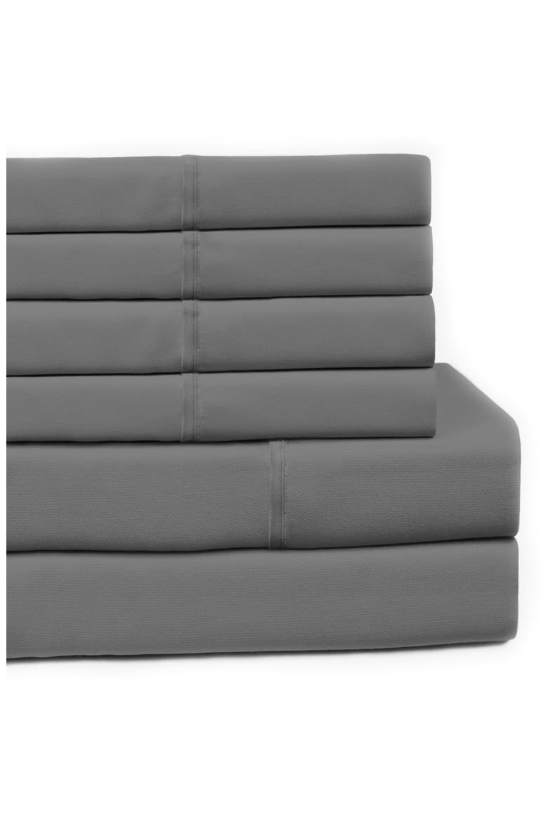 Pleat Detail 400 Thread Count Sheet Set with Bonus Pillowcases, Main, color, DARK GREY