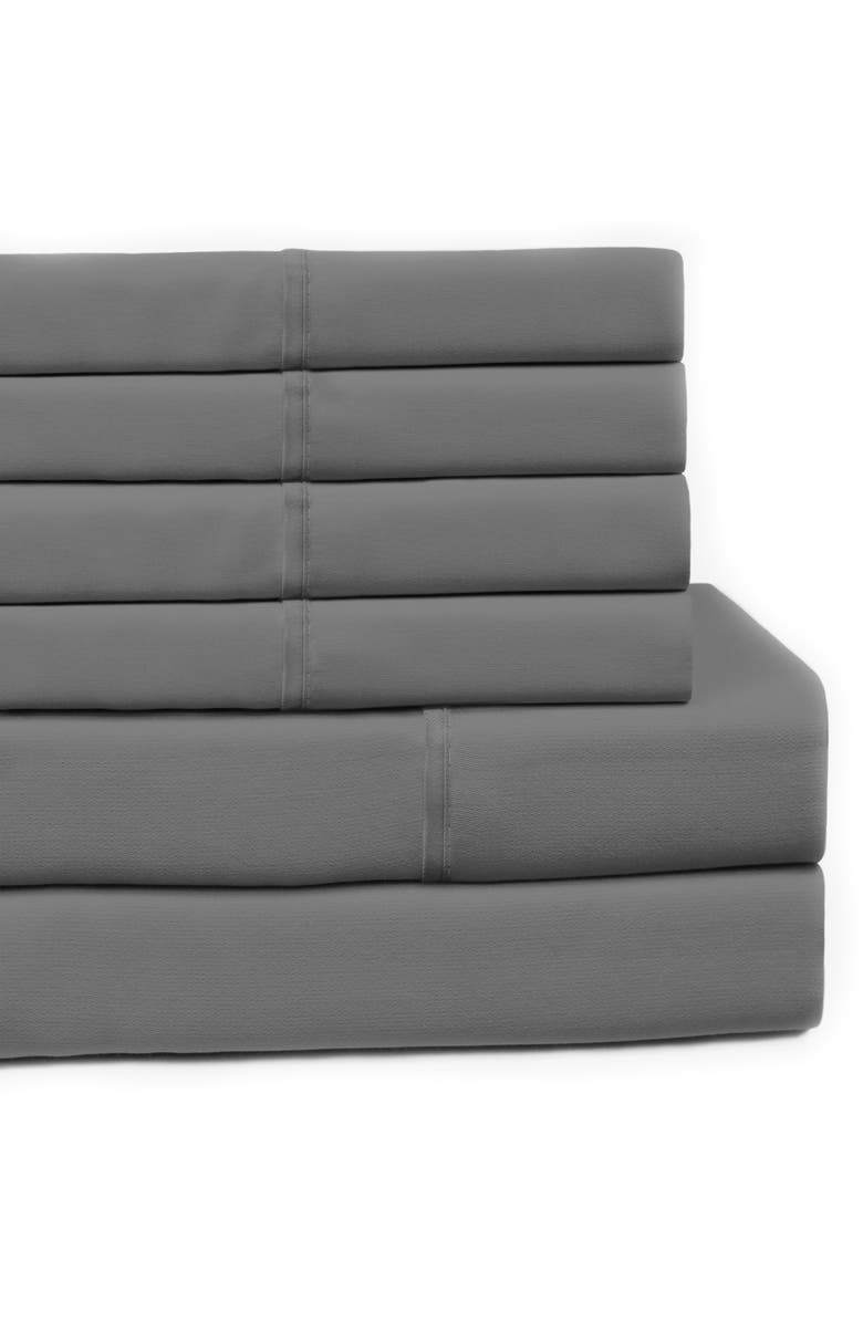 MELANGE HOME Pleat Detail 400 Thread Count Sheet Set with Bonus Pillowcases, Main, color, Dark Grey