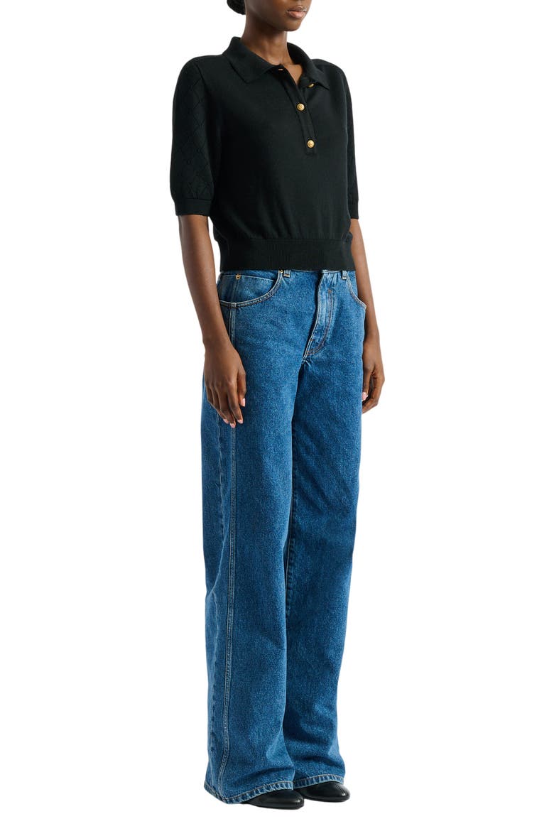 Knitted 3-button polo, Main, color, black