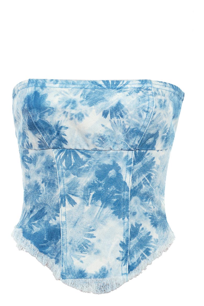 Floral Strapless Denim Corset Top, Alternate, color, BLUE