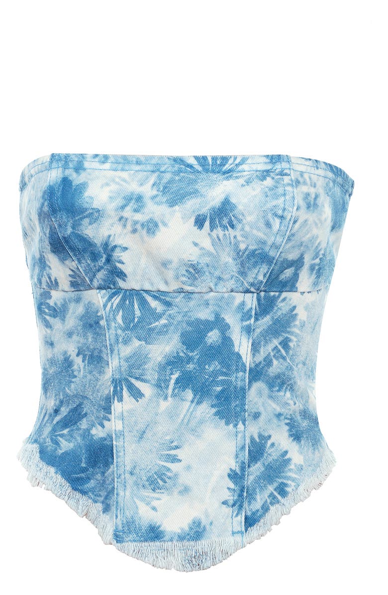 Mistress Rocks Floral Strapless Denim Corset Top, Alternate, color, 