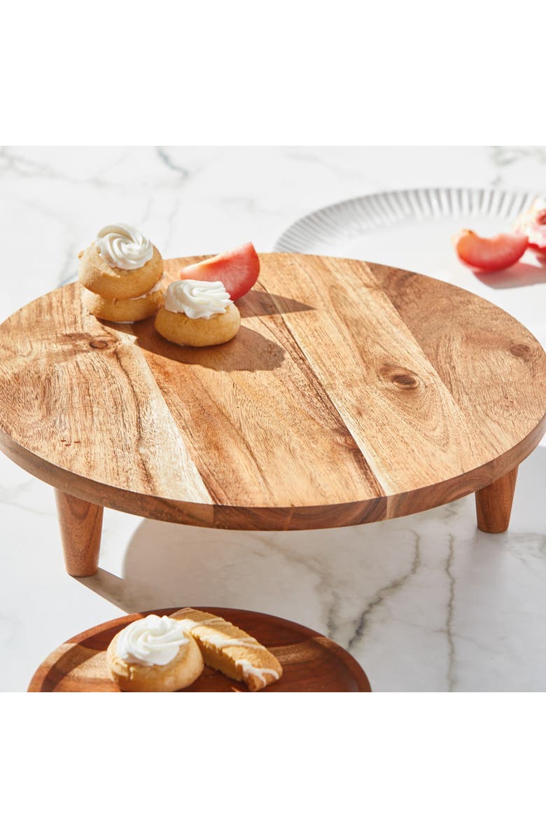 tag Arc Round Footed Server Natural Acacia Wood Everyday Serving Tray, Alternate, color, Brown