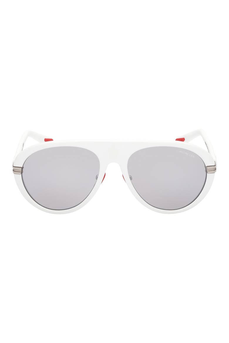 57mm Mirrored Navigator Sunglasses, Main, color, SHINY WHITE / SMOKE