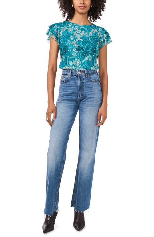 Vince Camuto Women's Metallic Paisley Flutter-sleeve Top In Cool Lapis