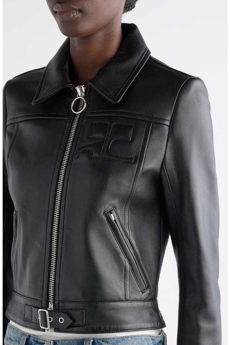 Iconic Zip Lambskin Leather Jacket, Alternate, color, BLACK