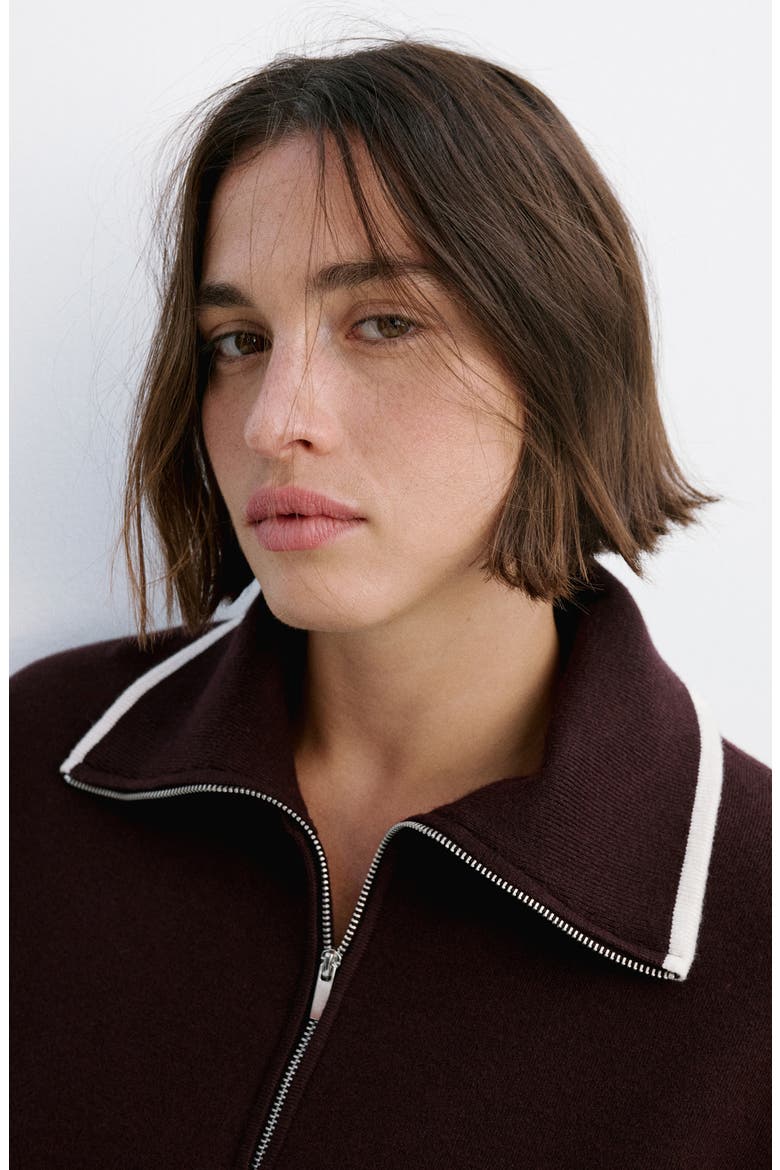 Tipped Quarter Zip Sweater, Alternate, color, CHOCOLATE