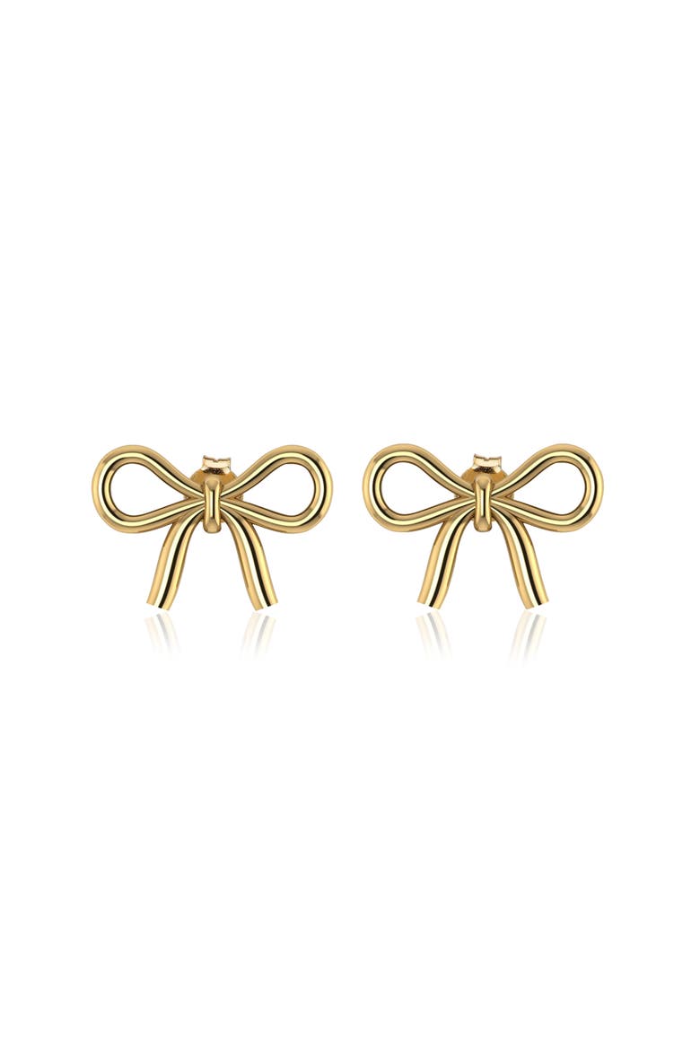 14K Gold Plated Sterling Silver Bow Stud Earrings, Main, color, GOLD