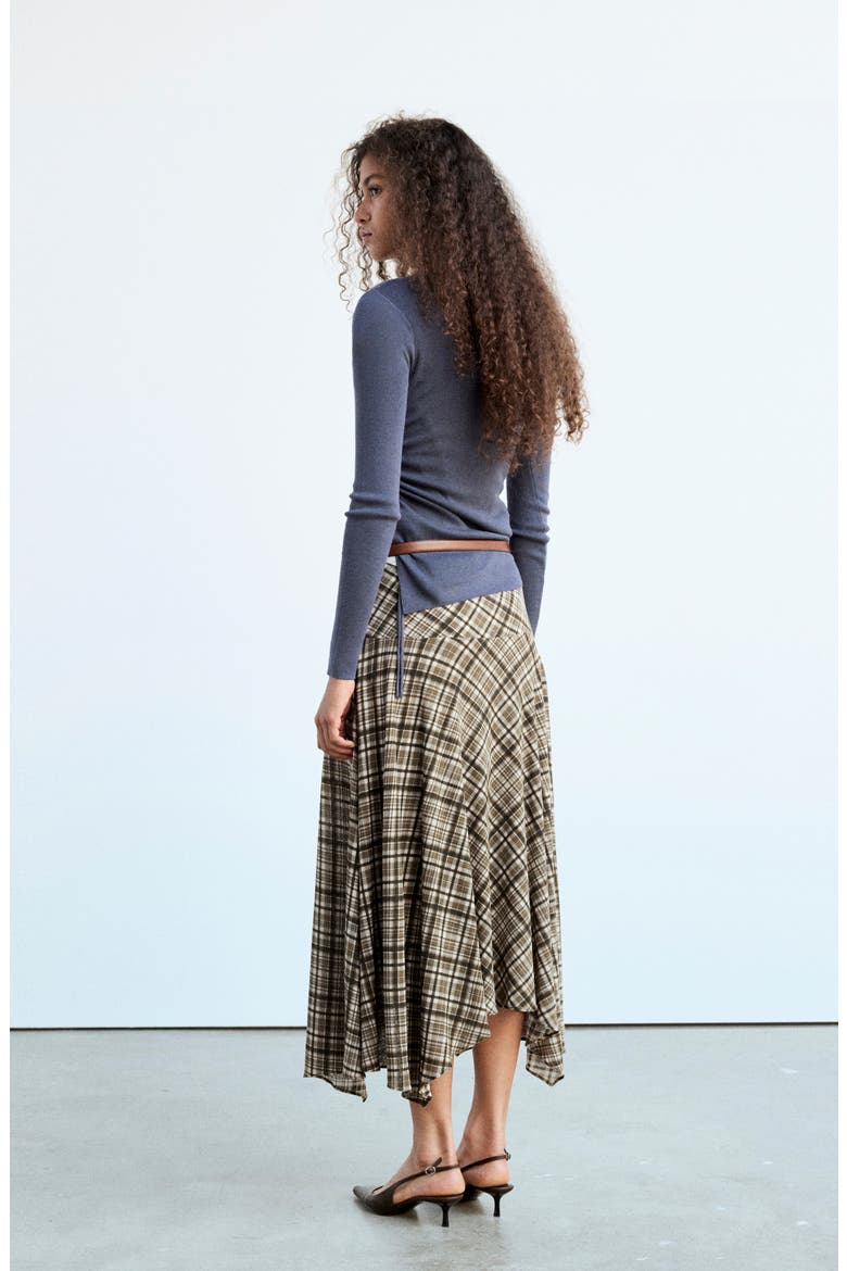 Check Asymmetric Maxi Skirt, Alternate, color, BROWN