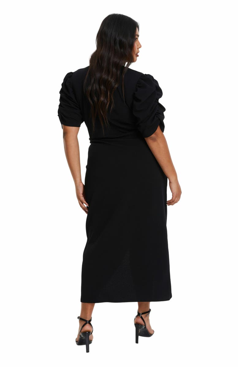 QUIZ Wrap Pleated Ruched Sleeve Midi Dress, Alternate, color, 