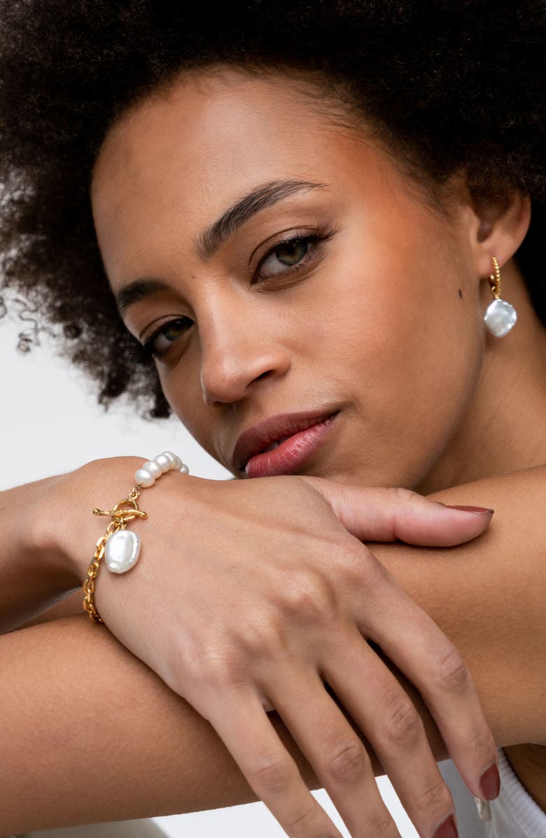 Dower & Hall Timeless Keshi Pearl Hoops, Alternate, color, Yellow Gold Vermeil