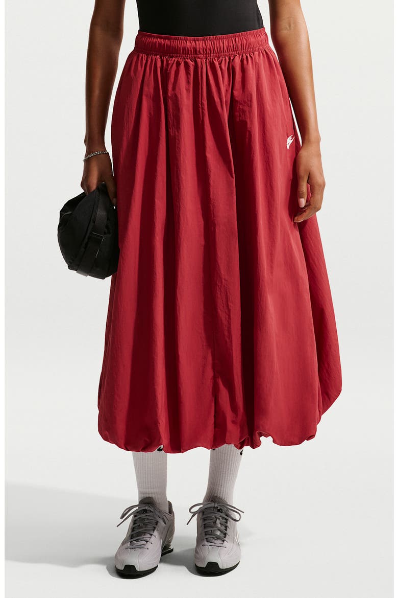 Sportswear Bubble Hem Water Repellent Midi Skirt, Main, color, 613 TEAM CRIMSON/CHALK
