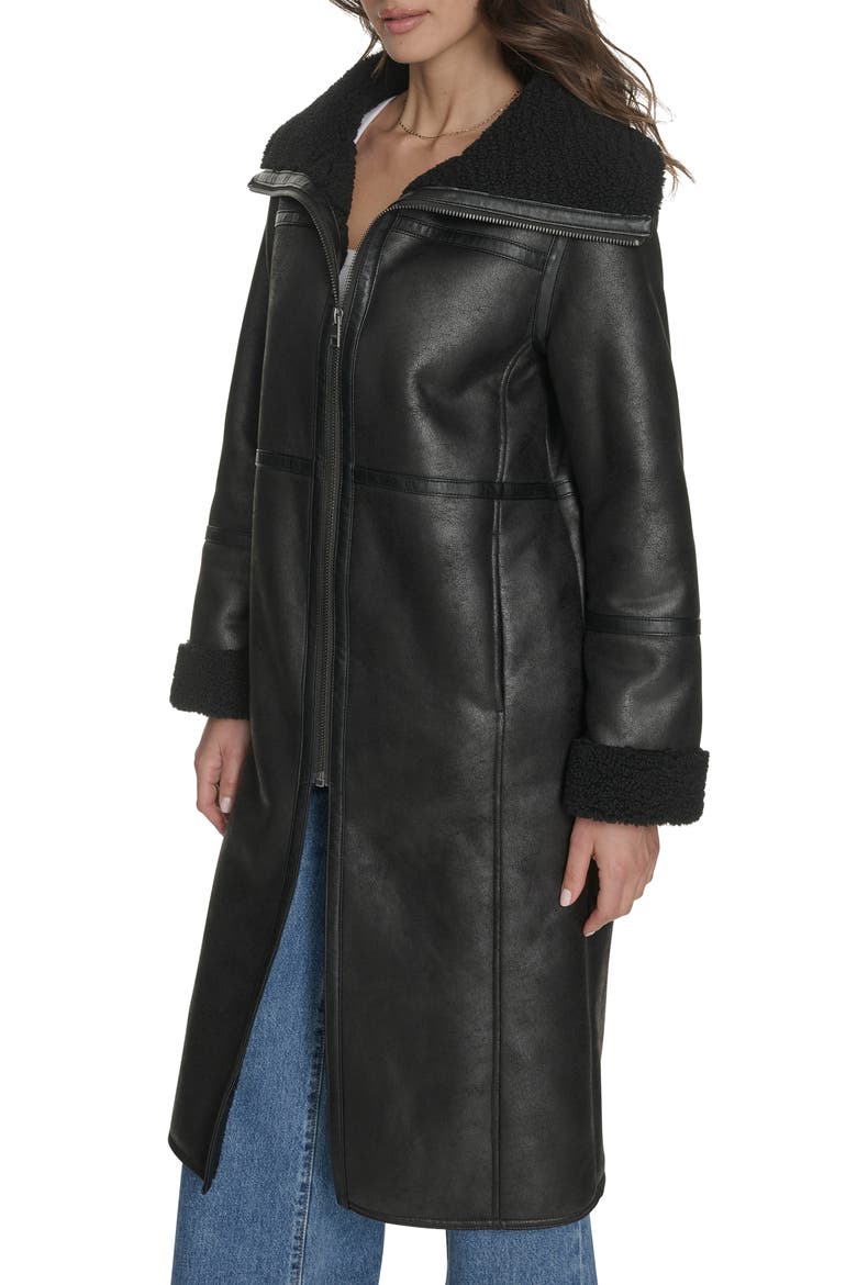 Faux Shearling Coat, Alternate, color, BLACK