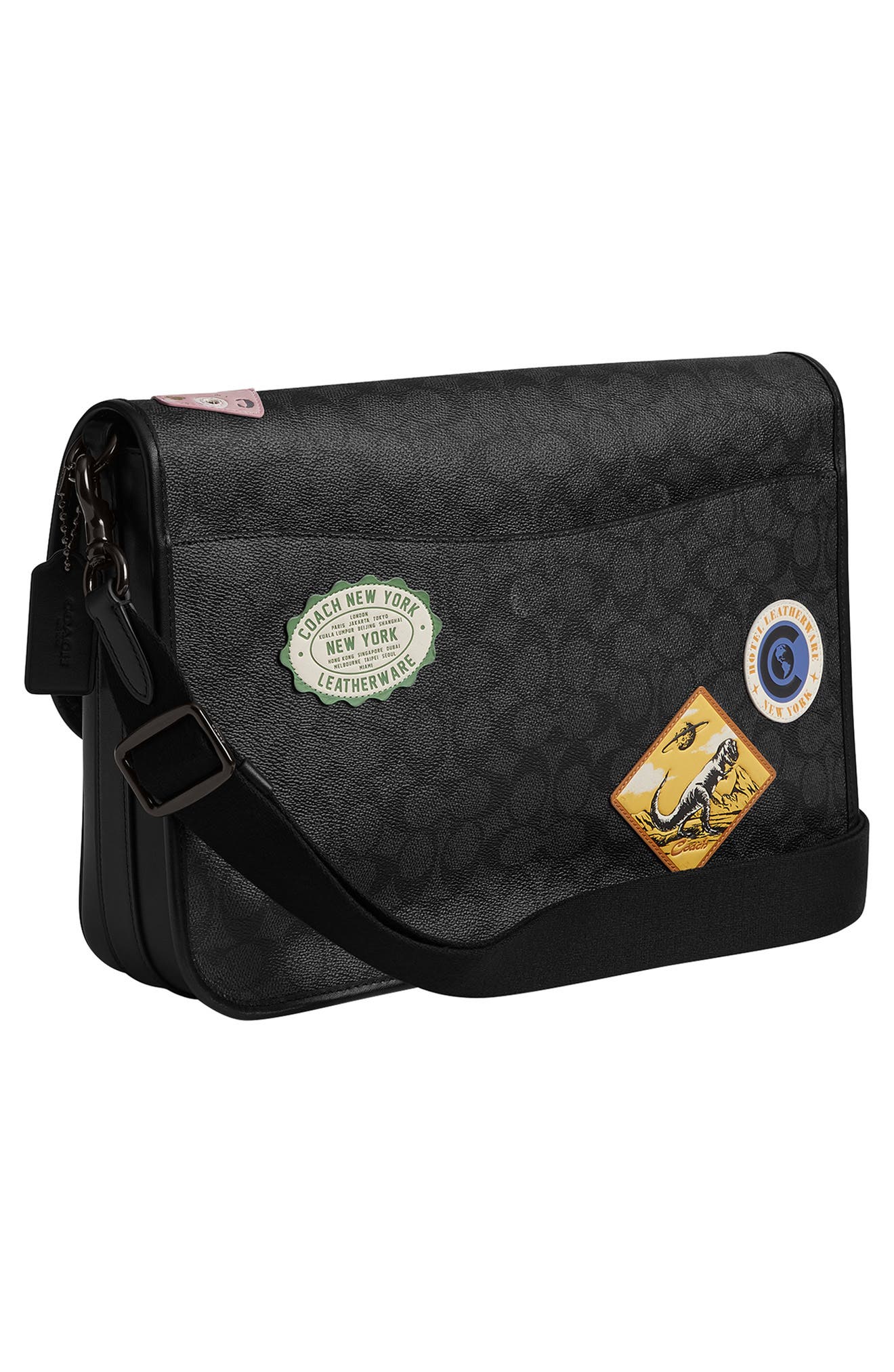 COACH HItch Patch Embellished Signature Coated Canvas Messenger Bag, Alternate, color, 