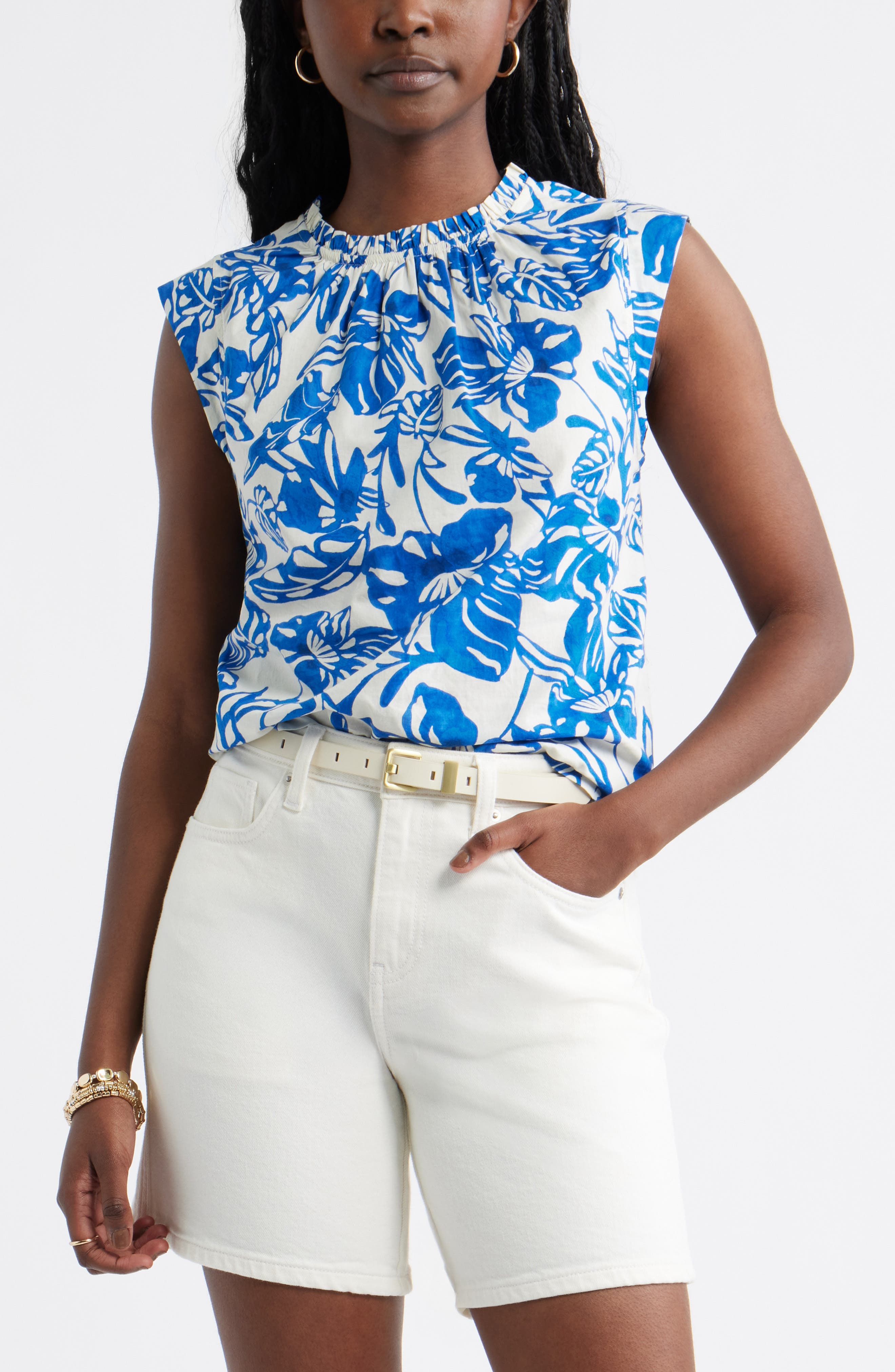 Floral Print Ruffle Trim Cotton Top - image 3
