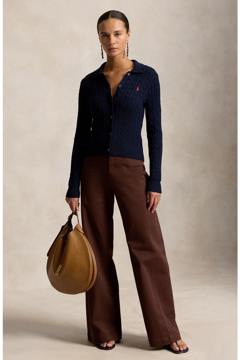 Cable Knit Cotton Cardigan, Alternate, color, HUNTER NAVY
