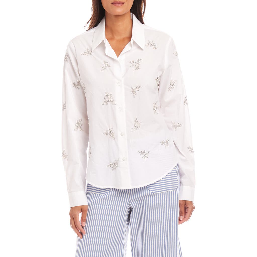 Karen Kane Embellished Button-up Shirt In Off White In White