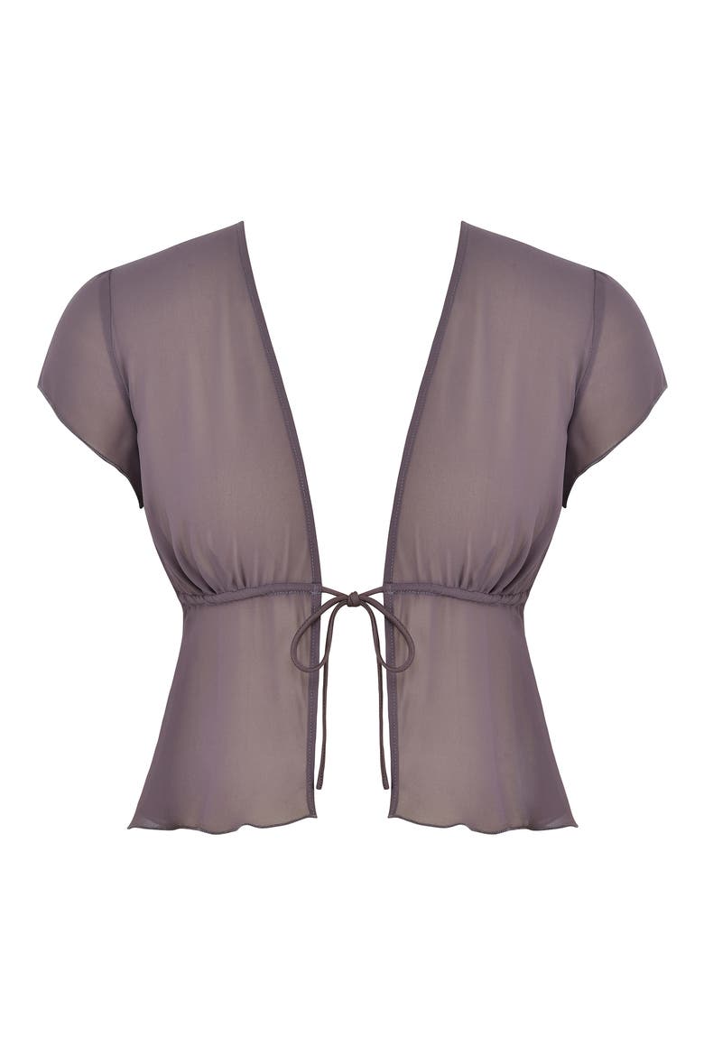 Maia Tie Front Sheer Georgette Crop Top, Alternate, color, DARK MAUVE