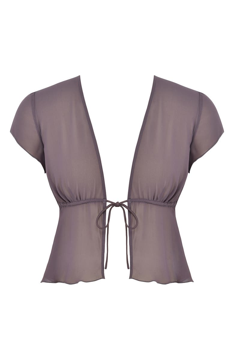 HOUSE OF CB Maia Tie Front Sheer Georgette Crop Top, Alternate, color, Dark Mauve