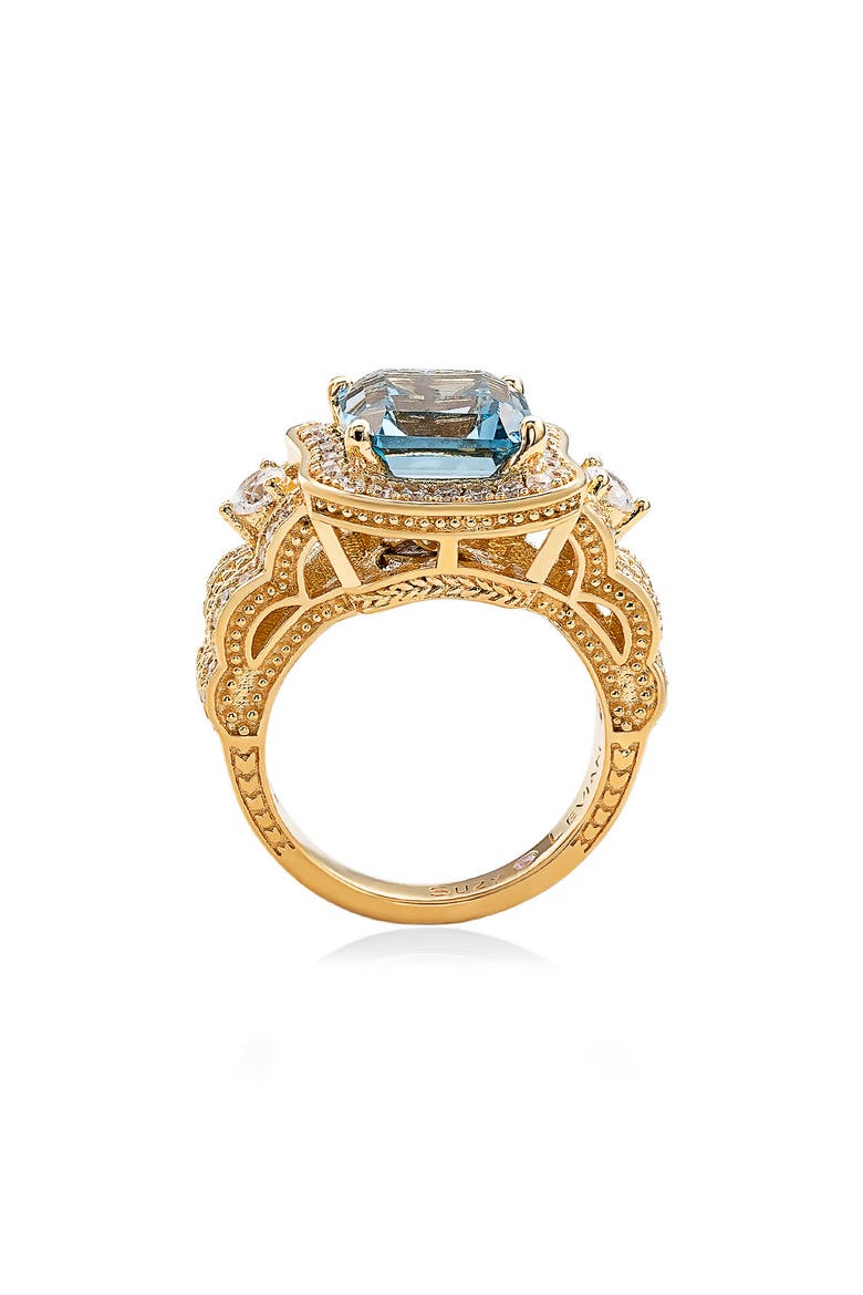 Ascher Cut Aqua Cubic Zirconia Halo Ring, Alternate, color, AQUA