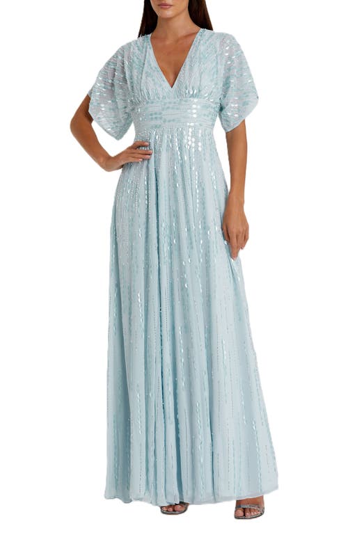 Mac Duggal Womens Chiffon Embellished Evening Dress In Powder Blue